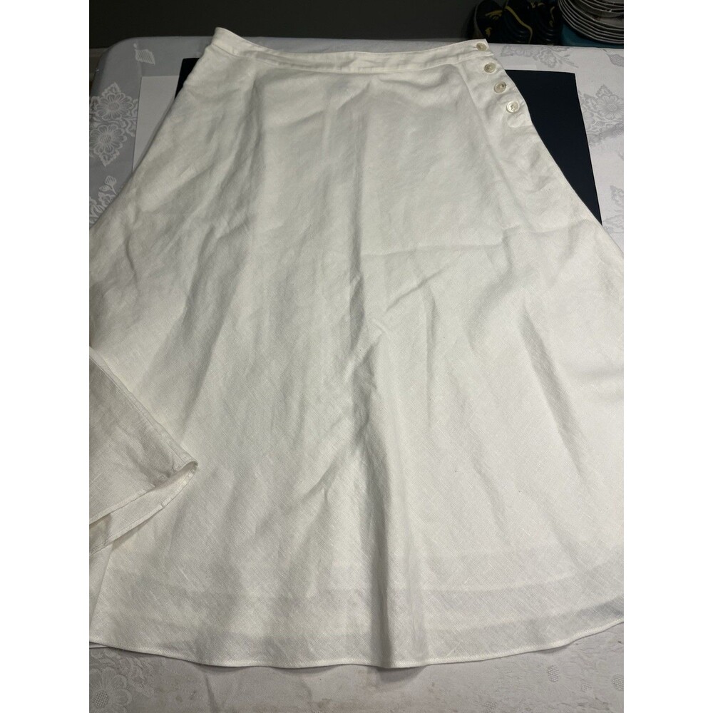 Ralph Lauren 100% Linen Aline Off White Lined Midi Skirt Sz 8p